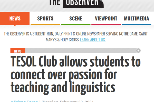 ND Observer TESOL club article