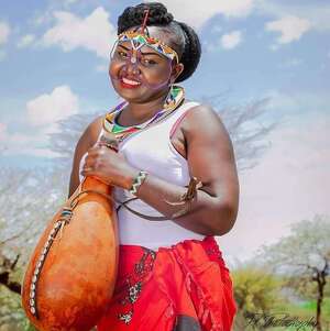 Caroline Kipruto wearing traditional attire of the Kalenjin people.
